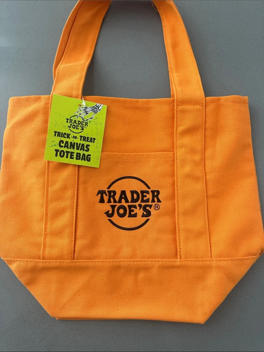 Trader Joe's Kids Orange Halloween Canvas Tote with Festive Patches